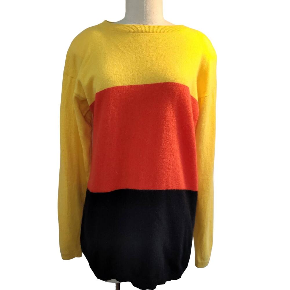 Vintage Caren Charles Angora Lambswool Colorblock Sweater M Retro Statement